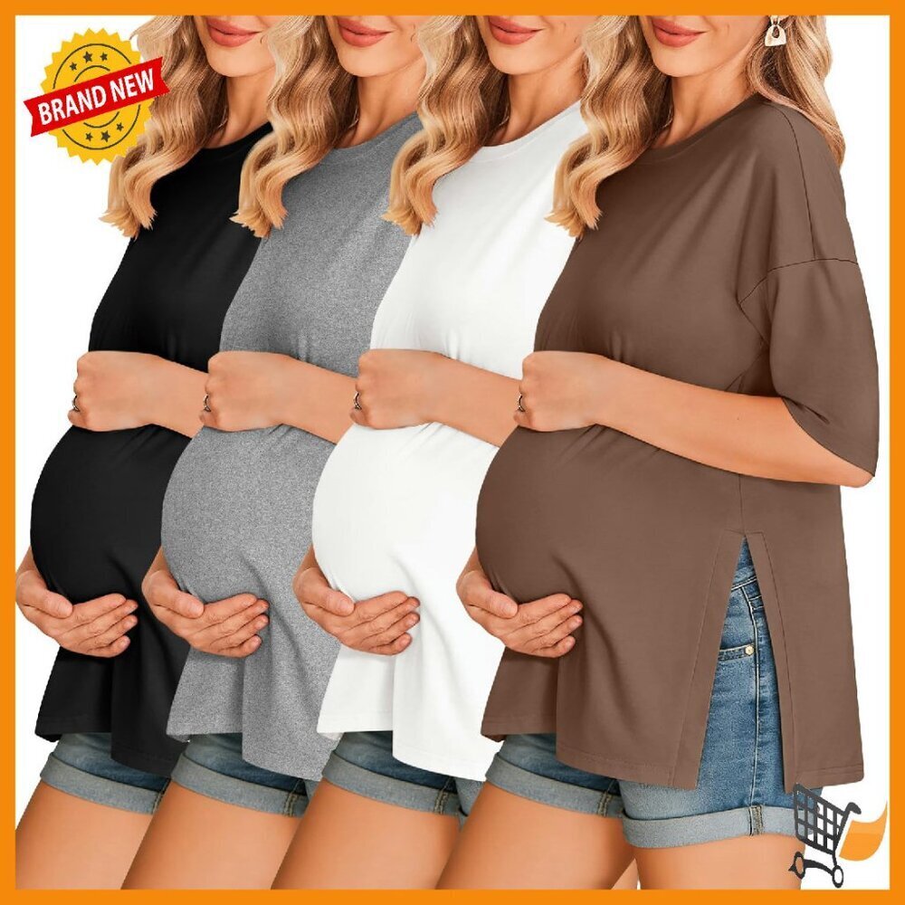 Maternity Short Sleeve Tee Tops Split Side Loose Fit Soft Material